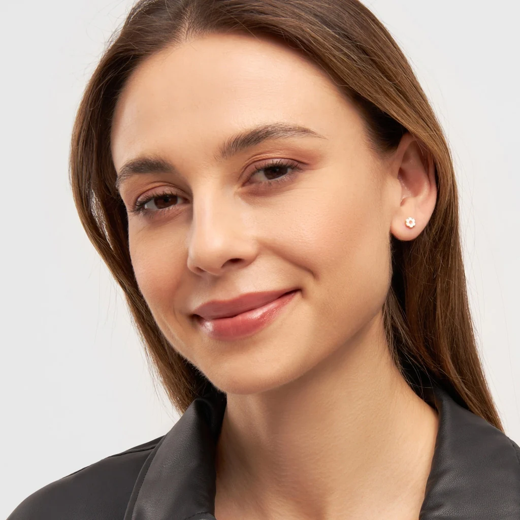 Anemone örhänge 1 st guldpläterad - Orange/Coral - White - Bild 4