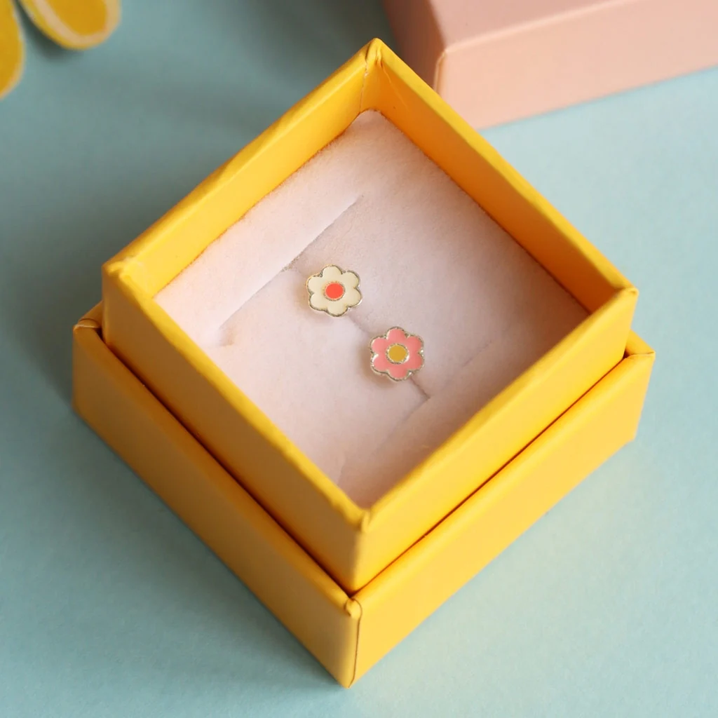 Anemone örhänge 1 st guldpläterad - Orange/Coral - White - Bild 5