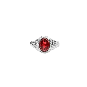 IX Crunchy Ornate Garnet Signet Ring Silver