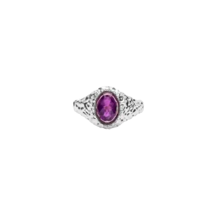 IX Crunchy Ornate Amethyst Signet Ring Silver