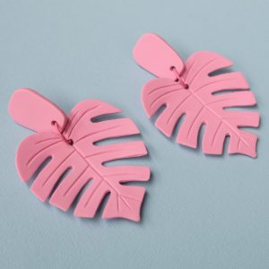 Bubble Gum Pink Monstera Earrings