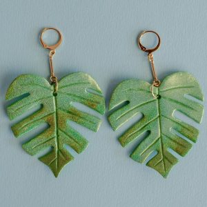 Sparkling Green Monstera Earrings