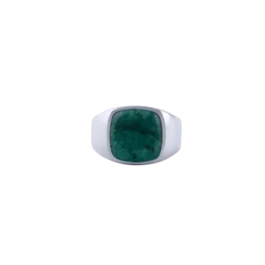 IX Cushion Signet Ring Green Marble Silver