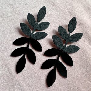 Black Shadow Double Leaves – Stud Earrings