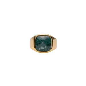 IX Cushion Signet Ring Green Marble