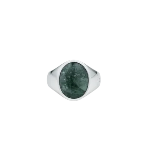 IX Oval Signet Ring Green Marble Silver