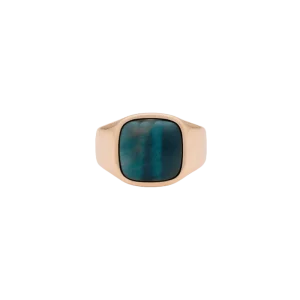 IX Cushion Signet Ring Hawks Eye Gold 14K