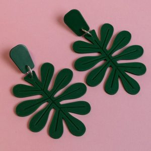 Dark Green Retro Leaves – Earrings