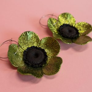 Retroblomma örhängen – Dark Green – Glitter